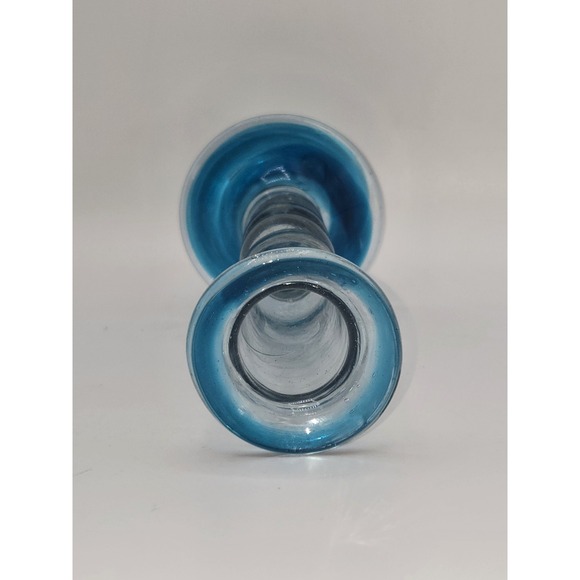 Vintage Hand Blown Teal Art Glass Candlestick Holder 6" - Picture 3 of 4